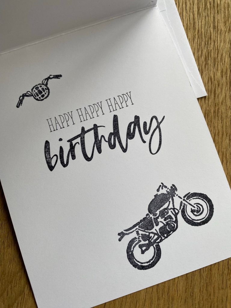 Inside of motorcycle
card says: happy happy birthday