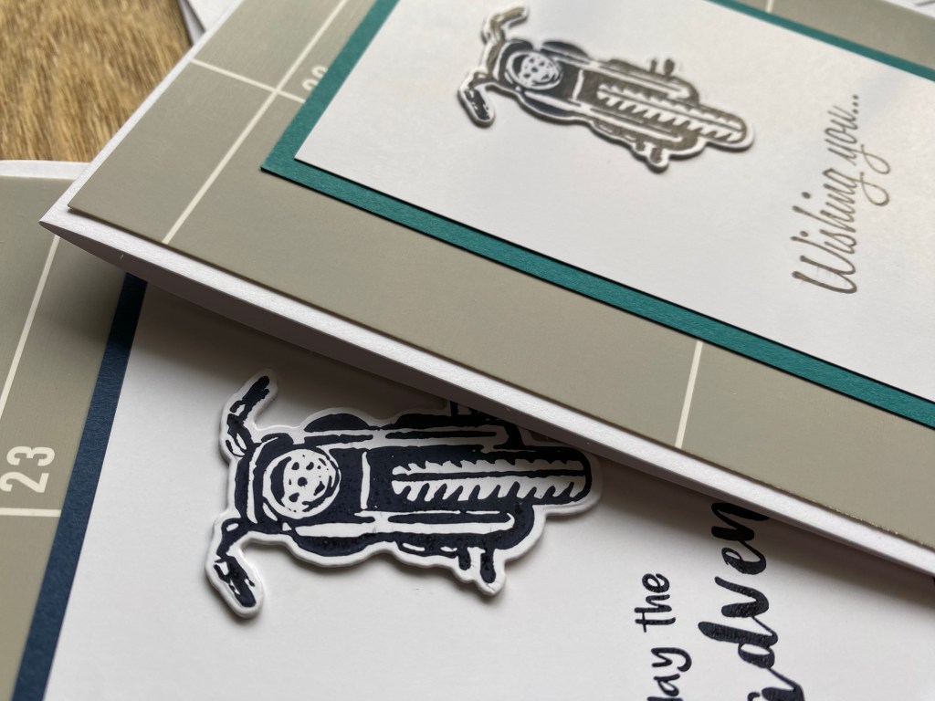 Two motorcycle
cards that showcase the raised dimensions of the front facing motorcycle. One is popped up slightly and the other a little more. 